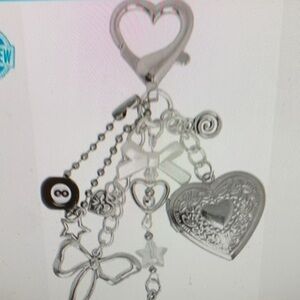 Vintage Heart Locket Keychain Y2K Aesthetic Bag Charms Silver Metal Acrylic